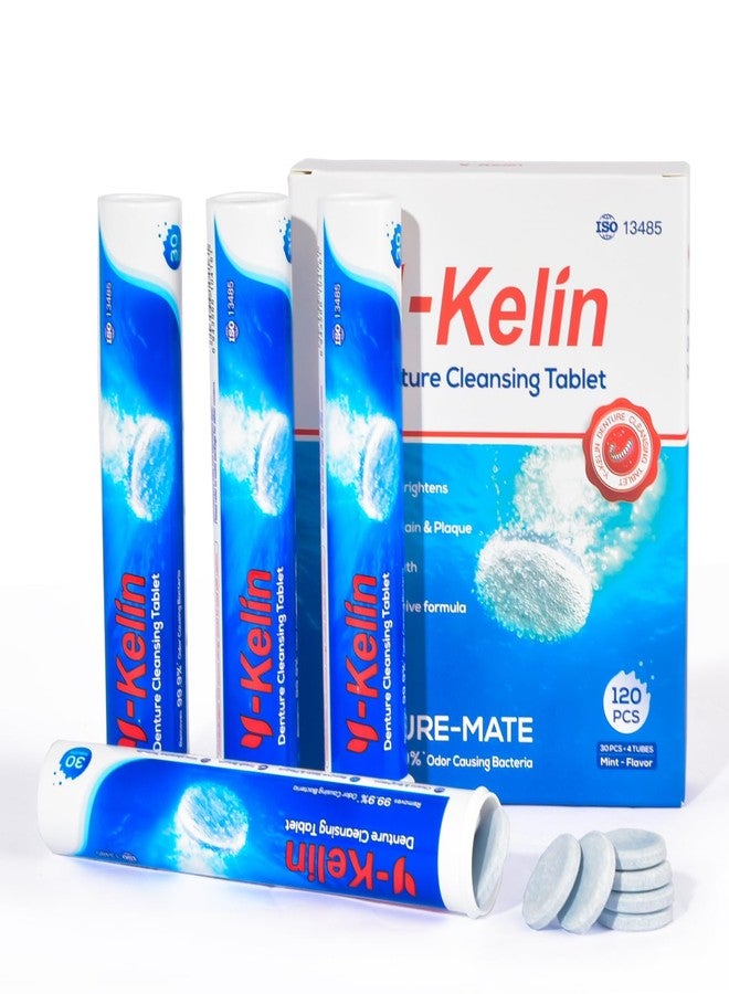 Y-Kelin Denture Cleaning Tablets - 120 Retainer Cleaner Tablets, Removes Odors & Stains - For Dentures, Night Guards, Retainers, Aligners & Dental Appliance Cleaner - Mint Flavor - 4 Month Supply - Image 1